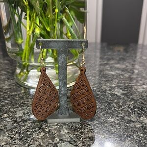 Brown Teardrop Wooden Earrings NWT